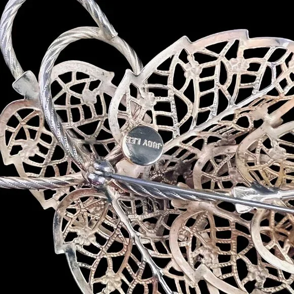 Vintage Judy Lee Open Work Gilded Layered Leaves Brooch (5171) - Picture 5 of 6